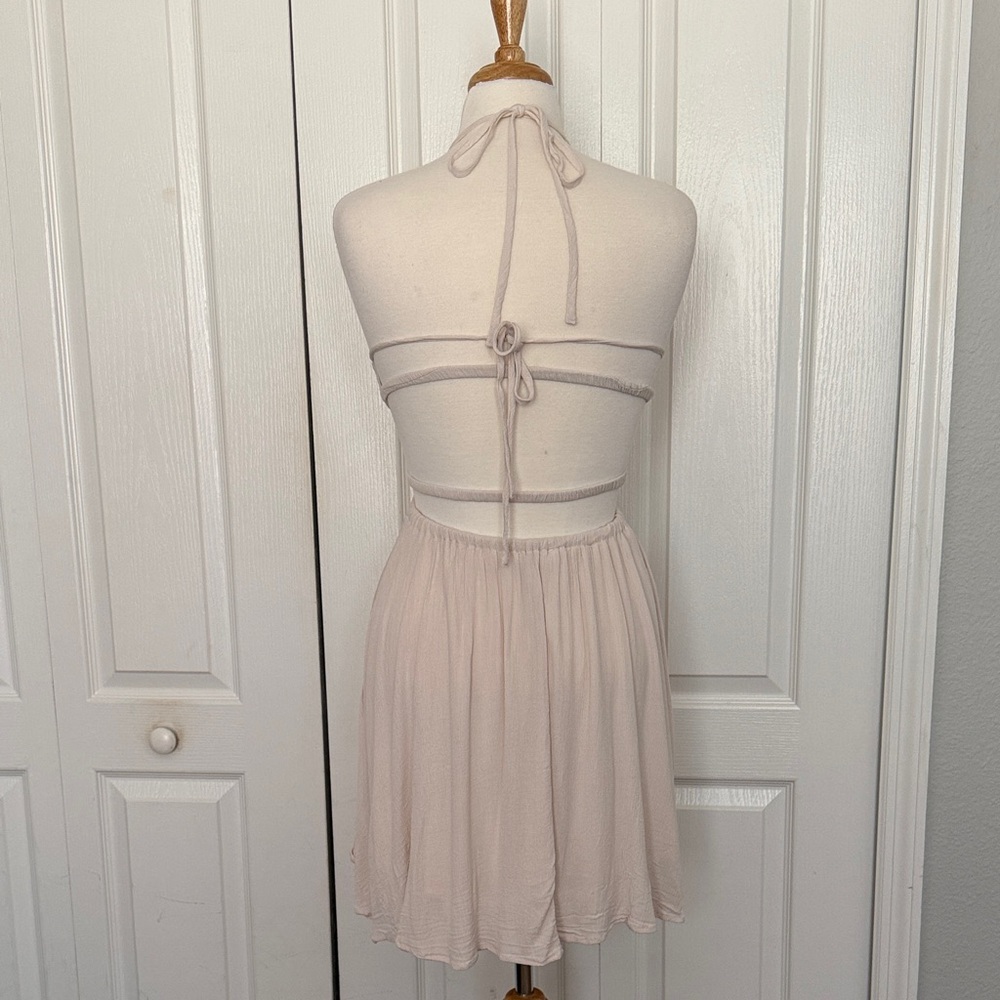 Lovely Day Cream Halter Dress Size Small | Flowy Mini Sundress - Picture 5 of 6
